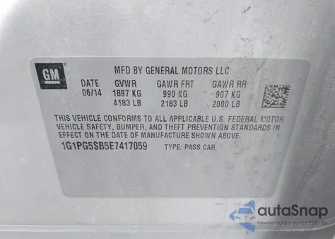 2014 Chevrolet Cruze Ltz из США, поврежденный, VIN 1G1PG5SB5E7417059